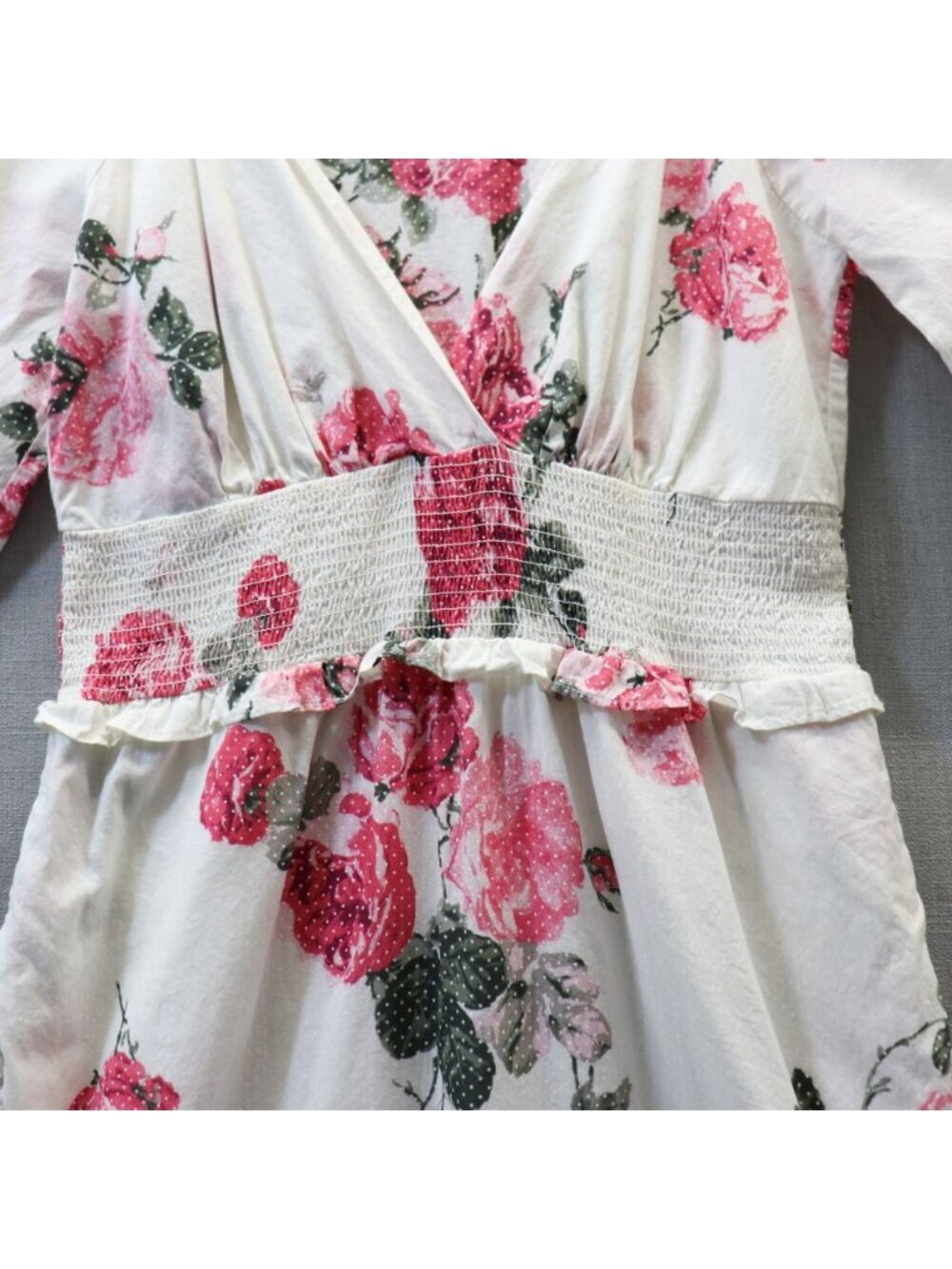 LoveShackFancy Firefly Dress Paradise Pink Floral Smocked Midi S/M Cotton V-Neck - Picture 8 of 16